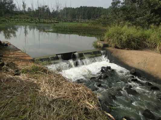 Sistema de captação de água do rio Ribeirão Claro, localizado dentro da Floresta Estadual Edmundo Navarro de Andrade