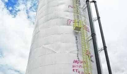 Reservatórios no Parque Mãe Preta foram alvo de pichações. Os dispositivos ainda estão em fase de implantação