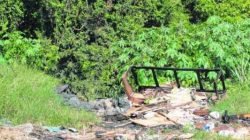 Às margens do rio: vários materiais são descartados próximo ao Córrego da Servidão, no trecho do Guanabara II