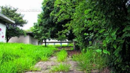 Mato alto toma conta de parte do prédio da Escola Chanceler, que será reformado para abrigar a Etec Bayeux