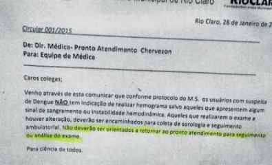 Imagem da circular fotografada dentro de uma unidade de saúde de Rio Claro relacionada aos exames de sangue