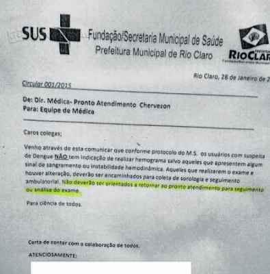 Imagem da circular fotografada dentro de uma unidade de saúde de Rio Claro relacionada aos exames de sangue
