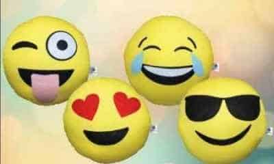 Almofadas divertidas com o formato das carinhas usadas nas redes sociais