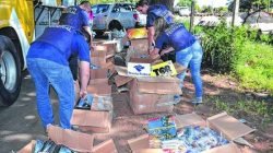 Foram apreendidas, aproximadamente, quatro toneladas de mercadorias contrabandeadas do Paraguai, avaliadas em R$ 1 milhão