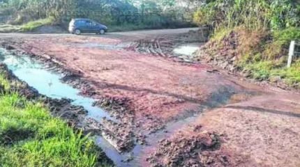 Água para gera lama e mau cheiro na Avenida 7, entre as ruas 2 e 3, no Novo Jardim Wenzel