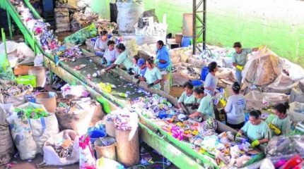 Catadores da Cooperviva fazem separação do lixo reciclável no barracão da cooperativa situado no Distrito Industrial
