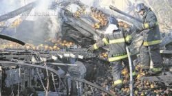 Motorista perde o controle do caminhão, com um bambu que atravessou para-brisas. Ele colide contra outro carregado com laranjas e duas pessoas morrem