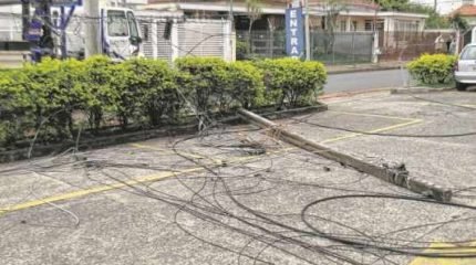Vendaval derrubou árvores e cabos de telefonia e energia, dando muito trabalho para as equipes de limpeza do município