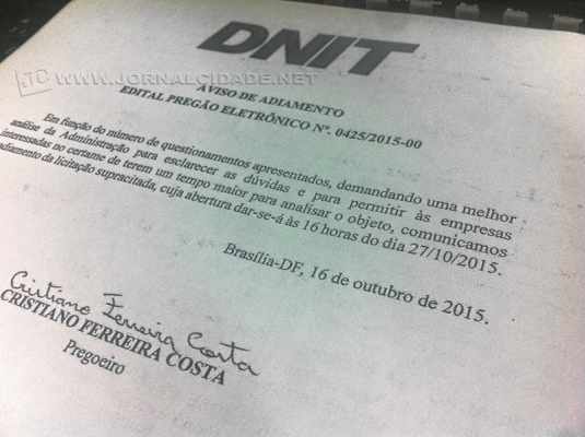 #PartiuGuanabara: documento encaminhado pelo DNIT à Coluna na tarde de segunda-feira, 19 de outubro