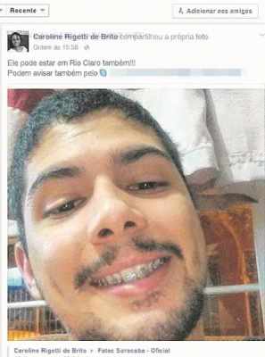 Nas redes sociais, familiares do rapaz faziam a divulgação do seu desaparecimento