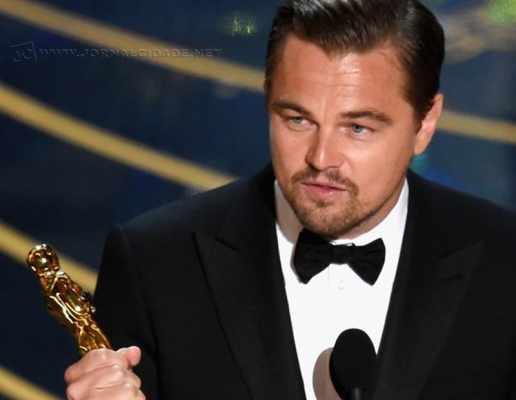 Leonardo DiCaprio em seu discurso após ganhar o Oscar de Melhor Ator (imagem: reprodução)