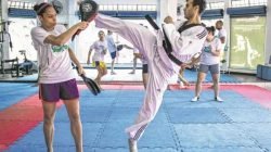 Federico durante treino com a atleta Talita Djalma, que também disputa uma vaga olímpica