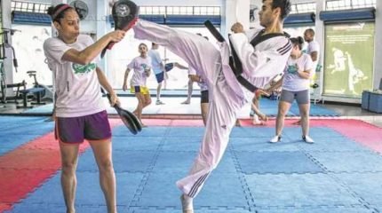 Federico durante treino com a atleta Talita Djalma, que também disputa uma vaga olímpica