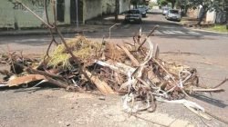 Buraco na na Avenida M-31 com a Rua 10, no bairro Jardim São João (Foto: Rogério Leite)