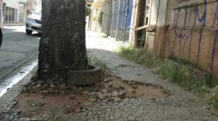 Calçada esburacada na Rua 4, região central de Rio Claro. O proprietário tem obrigação de construir e manter o calçamento em ordem