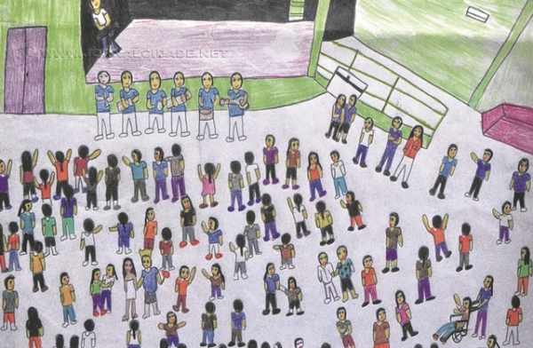 O desenho vencedor, que retrata um baile de carnaval na Apae, com Rei Momo e a Escola de Samba Samuca