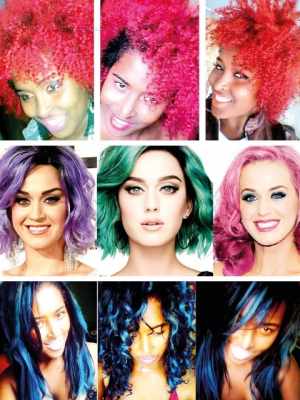 A moda dos cabelos coloridos está com tudo; a cantora Katy Perry aderiu, assim como Kiene Borges