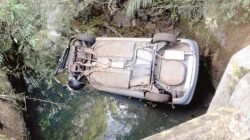 Motorista teria estacionado o carro e não acionado freio de mão. Veículo caiu e ficou imerso no rio (Foto: Diego Francisco de Oliveira)