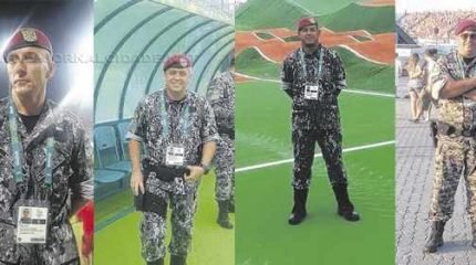 Da esquerda para a direita, os oficiais de segurança de Rio Claro que atuaram no efetivo de segurança das Olimpíadas: policial rodoviário Murilo, bombeiro Gilmarcio e os policiais militares Tomasini e Sérgio