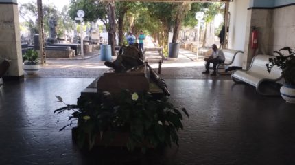 “Monumento ao Soldado Constitucionalista”, uma escultura em bronze, sobre uma lápide rosa, obra-prima de autoria do artista Vilmo Rosada