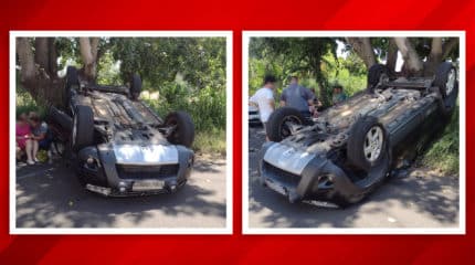 Capotamento é registrado na Rua 0 com a Avenida 29; não há feridos