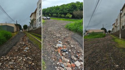 Trecho sem pavimentação no bairro Chácara Lusa