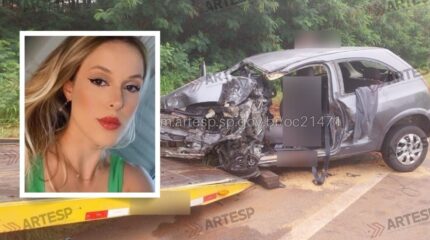 A estudante de enfermagem Paloma Novaes Binotto, de 22 anos, e o veículo envolvido no grave acidente na Rodovia SP-191, em Araras. Foto: Reprodução/Redes Sociais/Artesp/Monitoramento de Rodovia
