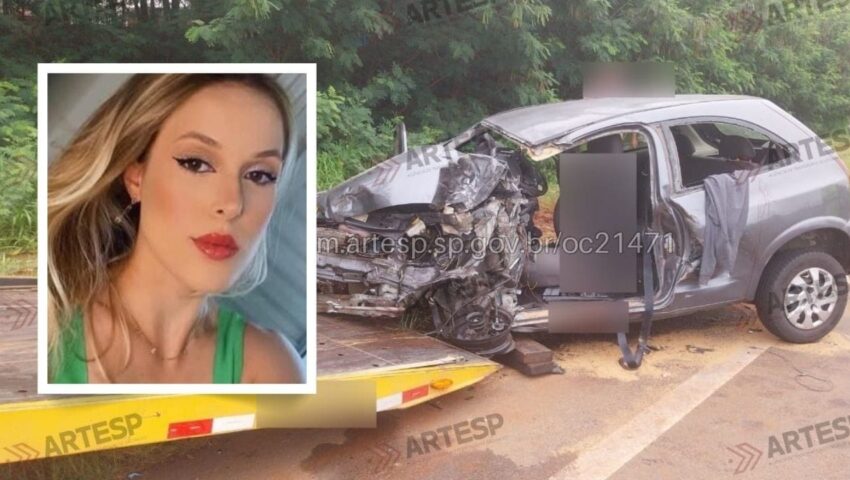 A estudante de enfermagem Paloma Novaes Binotto, de 22 anos, e o veículo envolvido no grave acidente na Rodovia SP-191, em Araras. Foto: Reprodução/Redes Sociais/Artesp/Monitoramento de Rodovia